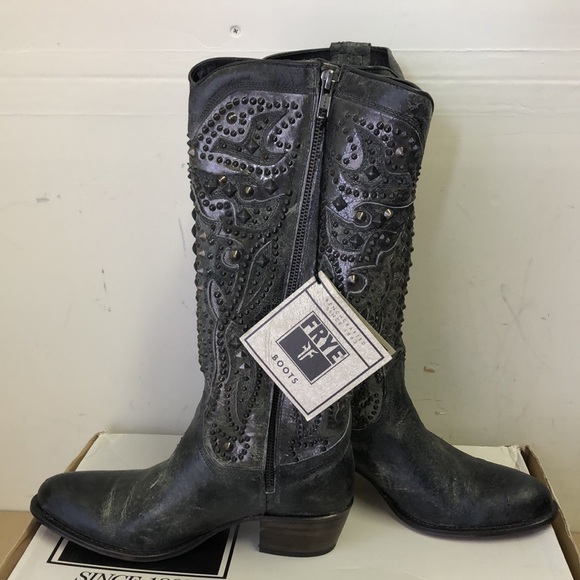 Frye Deborah Deco Studded Tall Western Boot Charcoal - Picture 7 of 11